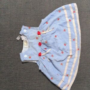 Blue striped dress with rose details